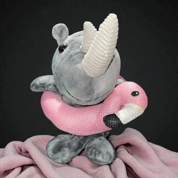 Walmart Plush Rhino Swimming Flamingo Stuffed Animal Way To Celebrate Summer 12" - Picture 1 of 9